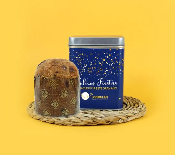 panettone en caja metálica personalizada